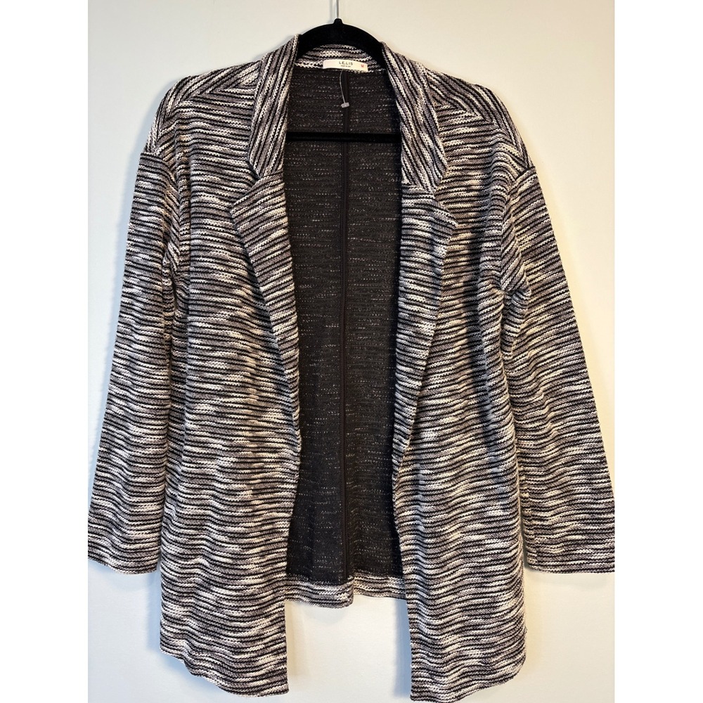 Le Lis Womens Black White Marled Knit Open Front Blazer Oversized Pockets Small